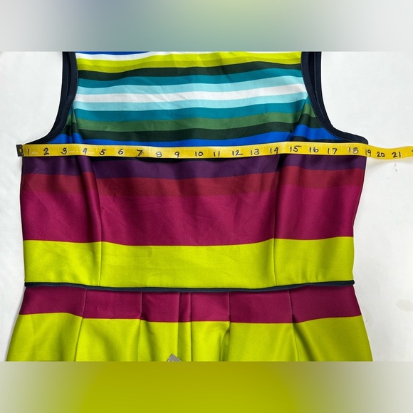 TAHARI Multi color sleeveless stripe scuba fit and flare dress size 12. - Picture 12 of 14